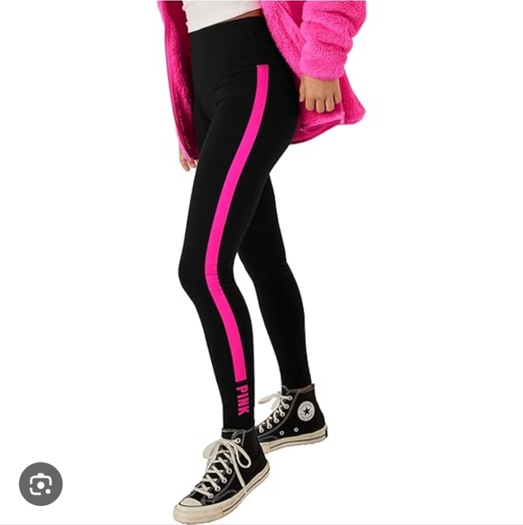 PINK Victoria's Secret Pants - PINK Victoria's Secret Black Leggings with Neon Pink Stripe and PINK Lettering